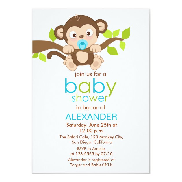 Cute Little Monkey Boy Baby Shower Invitation