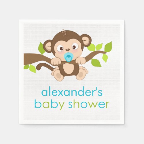 Cute Little Monkey Boy Baby Shower Paper Napkins
