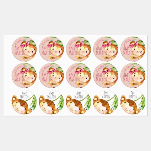 Cute Little Monkey Faces Kids Labels