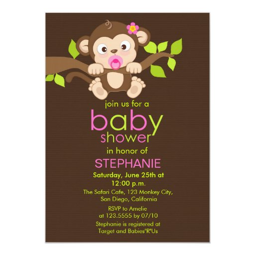 Baby Shower Girl Monkey Invitations 9