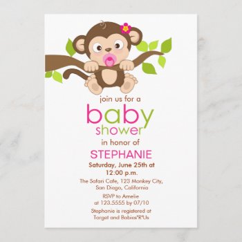 Cute Little Monkey Girl Baby Shower Invitation by SpecialOccasionCards at Zazzle