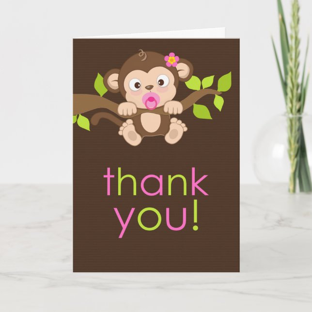 Cute Little Monkey Girl Thank You Card (Front)