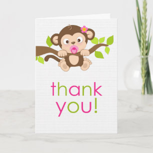 Cute Little Monkey Girl Thank You Card