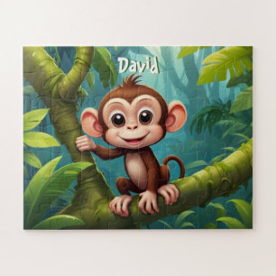 Cute Little Monkey in Jungle Personalized Jigsaw Puzzle