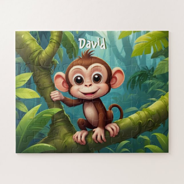 Cute Little Monkey in Jungle Personalized Jigsaw Puzzle (Horizontal)