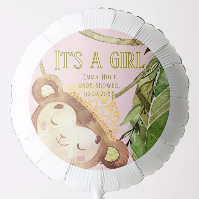 Cute Little Monkey Its A Girl Tropic Pink  Balloon (Front)