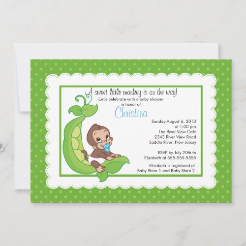 Cute Little Monkey Pea Pod Baby Shower Invitations