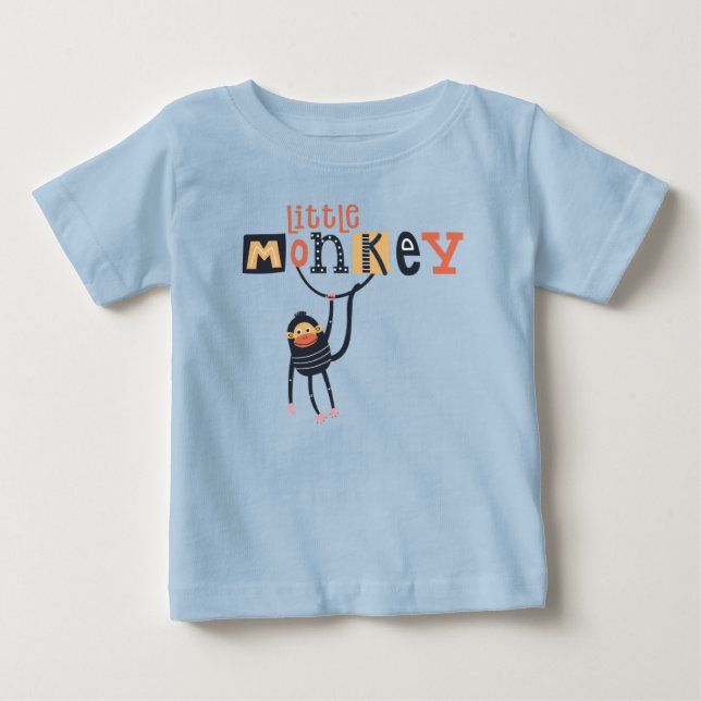 Cute Little Monkey Quote Typography Boy Baby T-Shirt (Front)