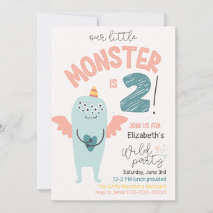 Cute Little Monster 2nd Birthday Invitation