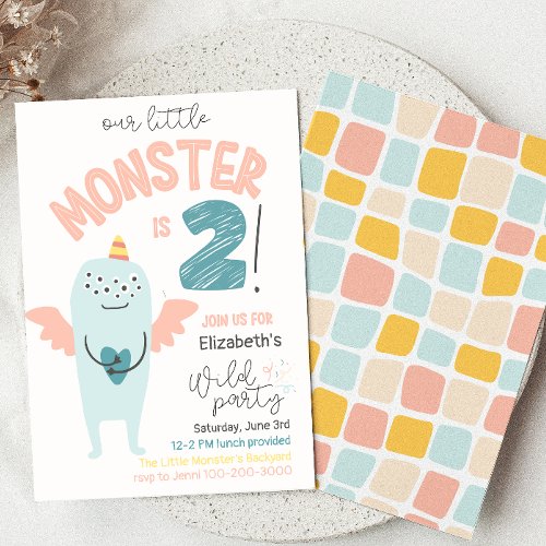 Cute Little Monster 2nd Birthday Invitation