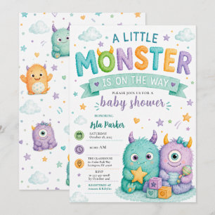 Cute Little Monster Baby Shower Halloween Invitation