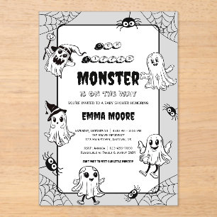 Cute Little Monster Baby Shower Illustration Acrylic Invitations