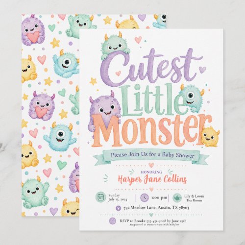 Cute Little Monster Baby Shower Invitation