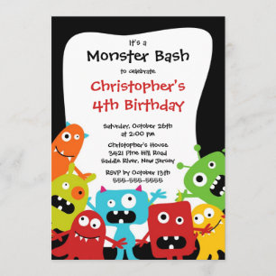 CUTE Little Monster Bash Birthday Party Invitation