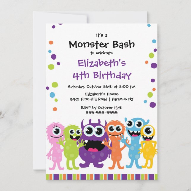 CUTE Little Monster Bash Birthday Party Invitation (Front)