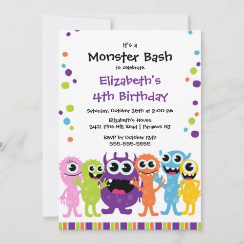 CUTE Little Monster Bash Birthday Party Custom Announcement