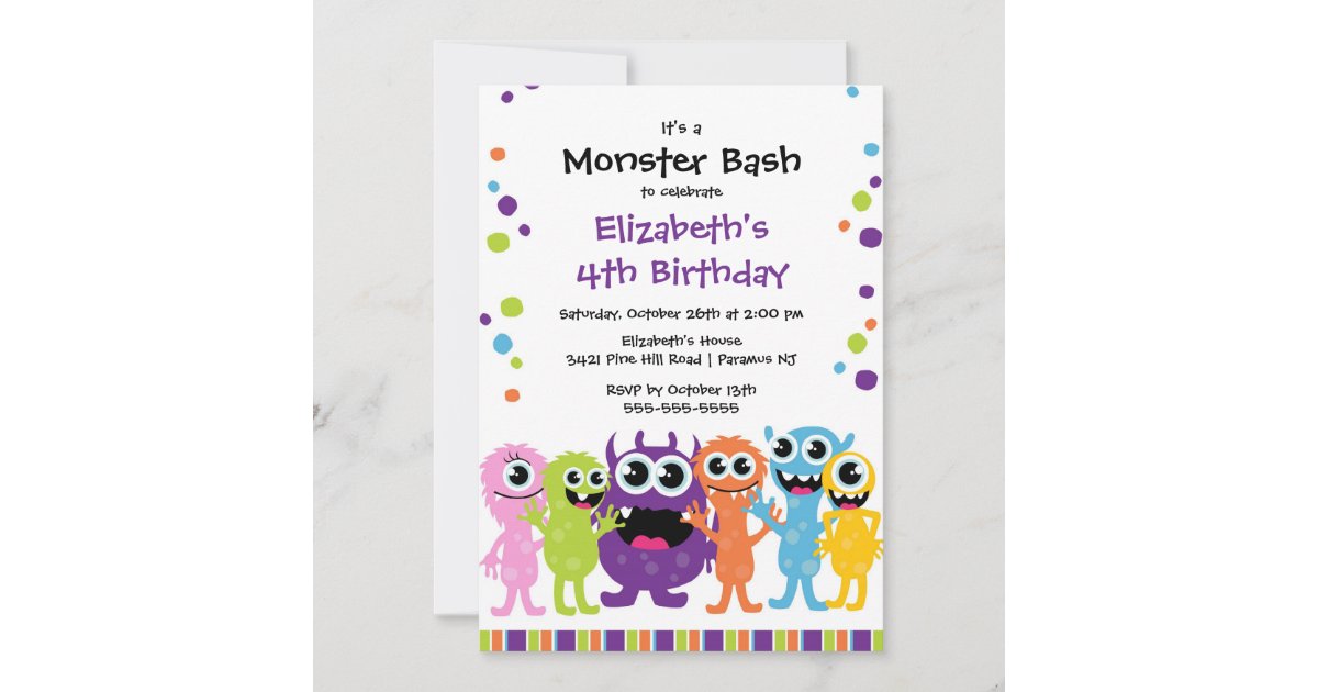 CUTE Little Monster Bash Birthday Party Invitation | Zazzle