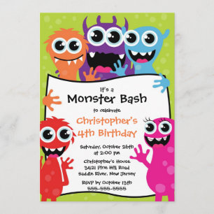 CUTE Little Monster Bash Birthday Party Invitation