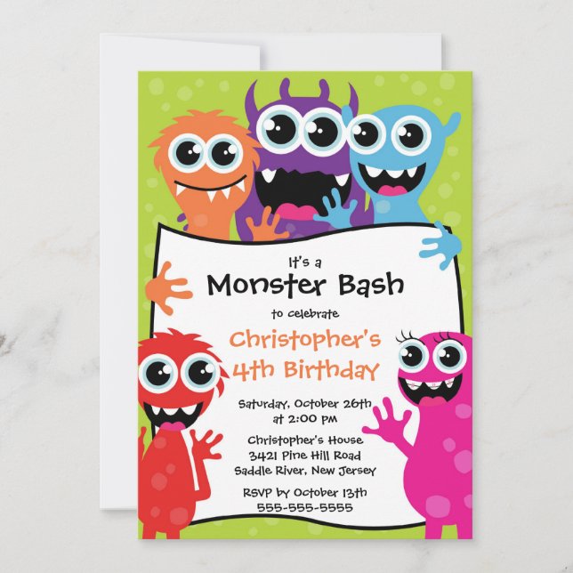 CUTE Little Monster Bash Birthday Party Invitation (Front)