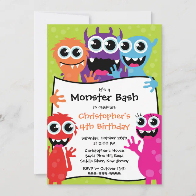 CUTE Little Monster Bash Birthday Party Invitation | Zazzle