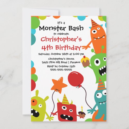 CUTE Little Monster Bash Birthday Party Custom Invites