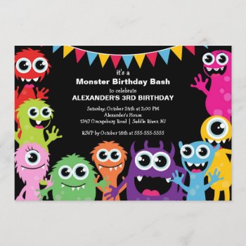 Cute Little Monster Bash Birthday Party Invitation by celebrateitinvites at Zazzle