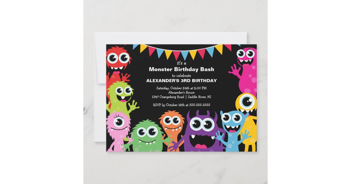 CUTE Little Monster Bash Birthday Party Invitation | Zazzle