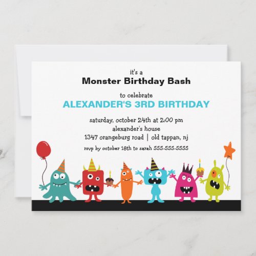 CUTE Little Monster Bash Birthday Party Custom Invitation