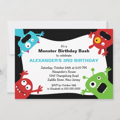 CUTE Little Monster Bash Birthday Party Custom Announcements