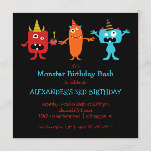 CUTE Little Monster Bash Birthday Party Invitation