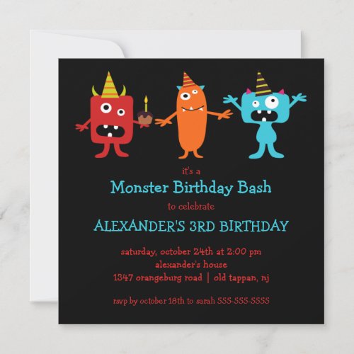 CUTE Little Monster Bash Birthday Party Invite