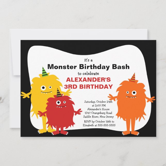 CUTE Little Monster Bash Birthday Party Invitation (Front)