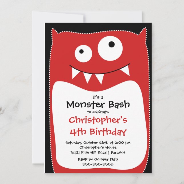 CUTE Little Monster Bash Birthday Party Invitation (Front)
