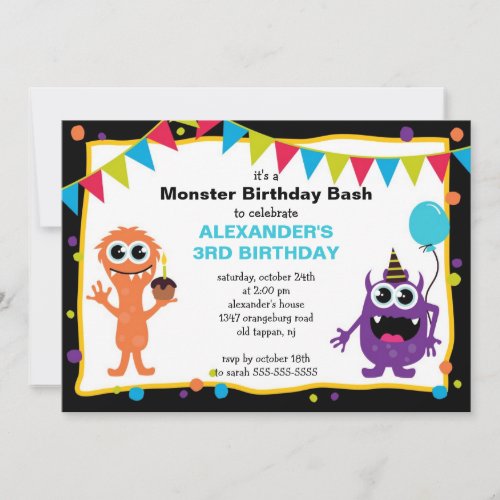 CUTE Little Monster Bash Birthday Party Personalized Announcements