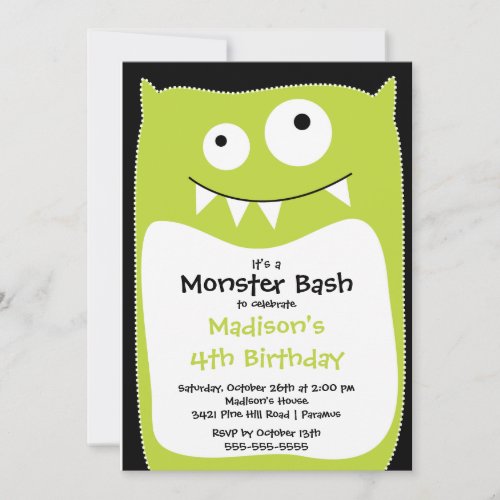 CUTE Little Monster Bash Birthday Party Lime Invitation