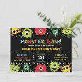 Cute Little Monster Bash Boy Birthday Invitation (Standing Front)
