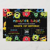 Cute Little Monster Bash Boy Birthday Invitation (Front/Back)