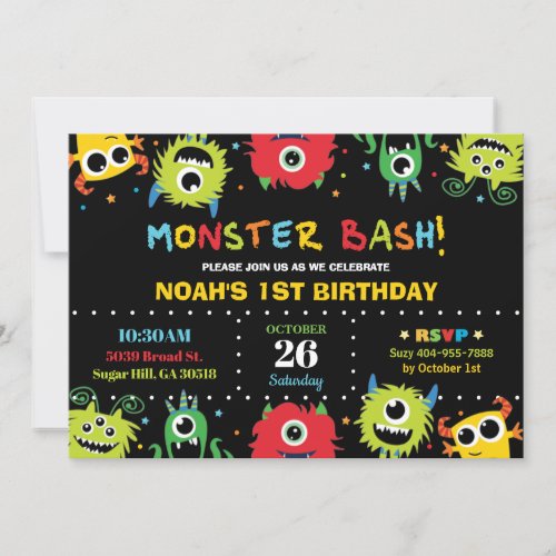 Cute Little Monster Bash Boy Birthday Invitation