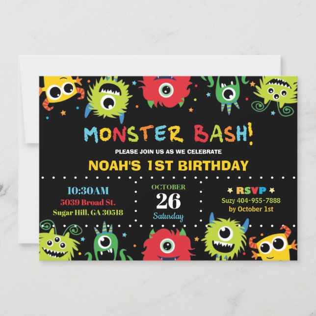 Cute Little Monster Bash Boy Birthday Invitation (Front)