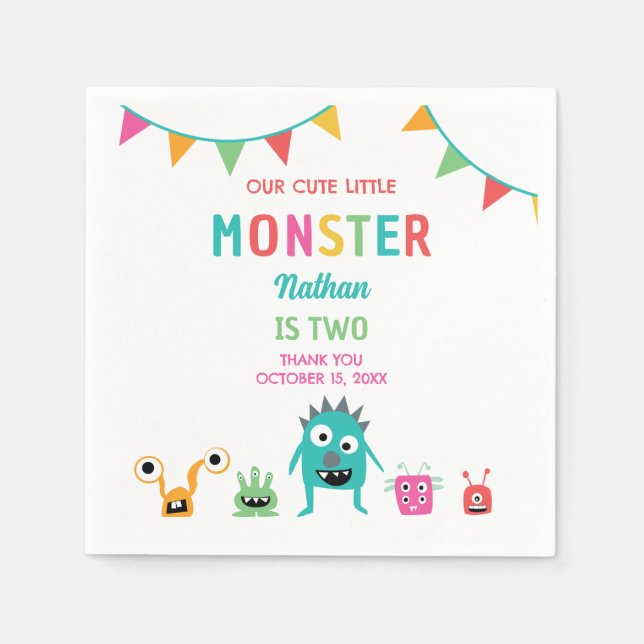 Cute Little Monster Birthday Boy Halloween  Napkins (Front)