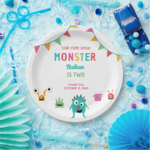 Cute Little Monster Birthday Boy Halloween Paper Plates