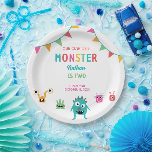 Cute Little Monster Birthday Boy Halloween  Paper Plates
