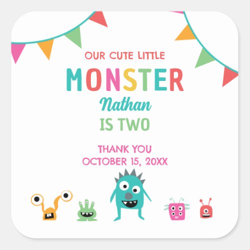 Cute Little Monster Birthday Boy Halloween  Square Sticker