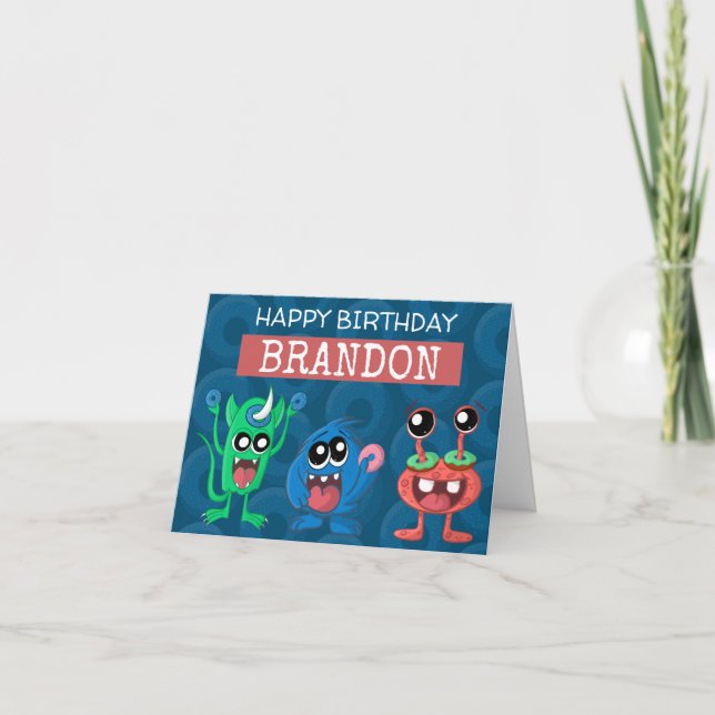 Cute Little Monster Birthday Donut Party Card (Front)