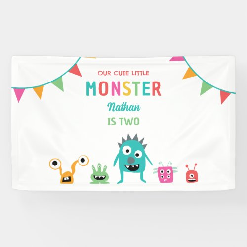 Cute Little Monster Birthday Kids Boy Colorful Banner