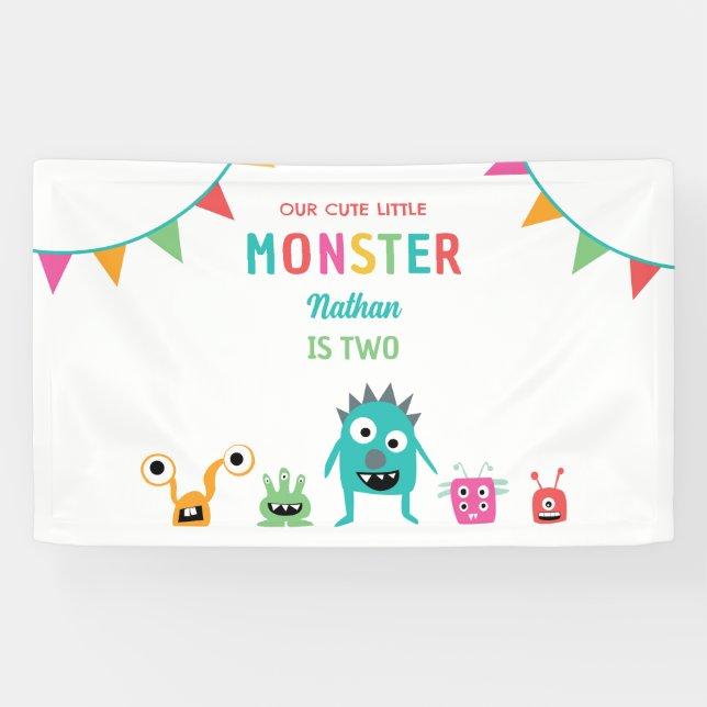 Cute Little Monster Birthday Kids Boy Colorful Banner (Horizontal)
