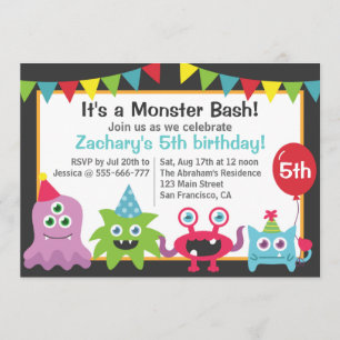 Cute Little Monster Birthday Party Bash for Kids Invitation
