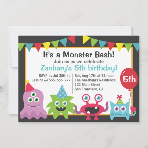 Cute Little Monster Birthday Party Bash for Kids Personalized Invite