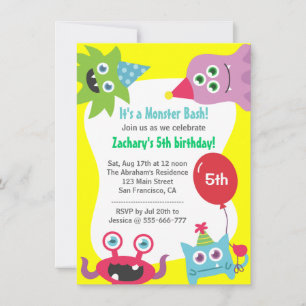Cute Little Monster Birthday Party Bash for Kids Invitation