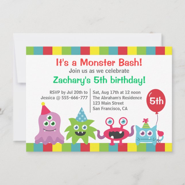 Cute Little Monster Birthday Party Bash for Kids Invitation (Front)